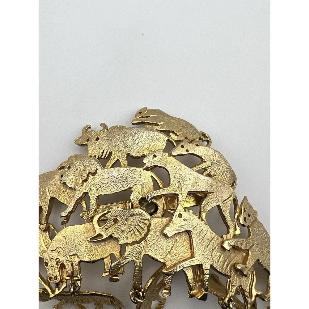 Ultra Craft Vintage Gold Safari Animal Dangle Brooch 3
